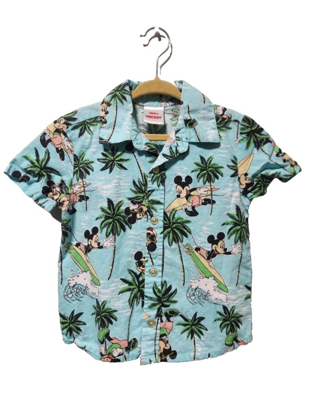 Disney Mickey Mouse Hawaiian Button Down Shirt 3T Good Condition